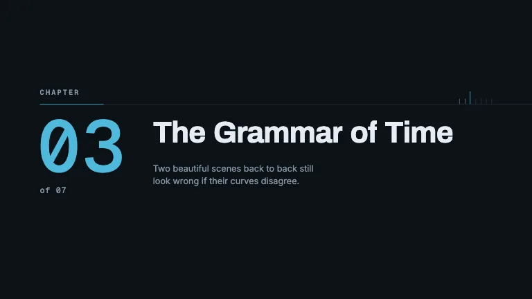 Chapter Card — A section divider where the rule runs off the frame edge, the index counts into place and the title masks up
