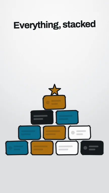 Doodle Card Stack — Hand-drawn marker cards drop into a stack bottom row first, each outline wobbled off true by its own seed