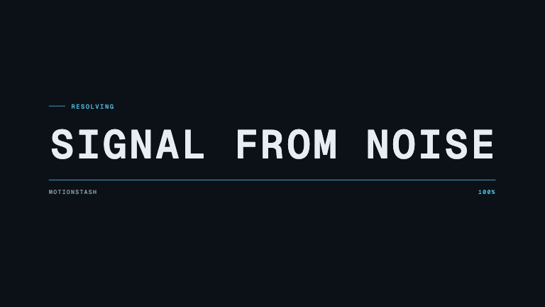 Scramble Decode — A phrase resolves out of cycling glyphs left to right, each character locking to full contrast on a staggered beat